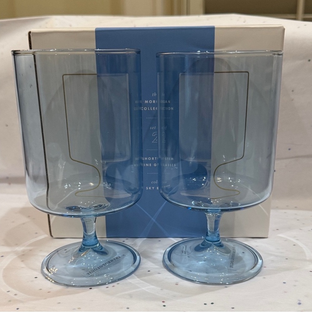 Anthropologie Morgan Short Stemmed Wine Glasses, Blue, NIB - Picture 2 of 3